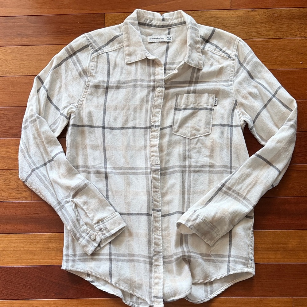 abercrombie kids Cream and Tan Plaid Button-Down Shirt